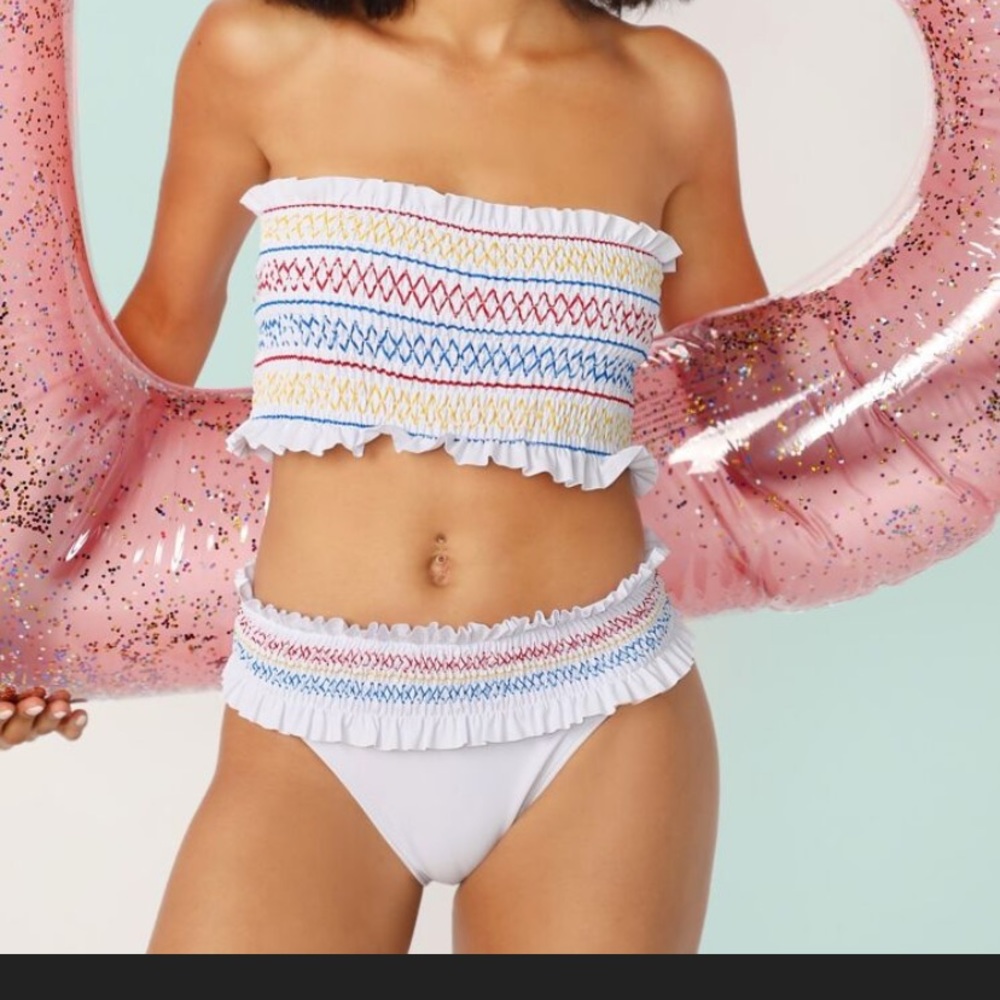 Striped Smocked Bandeau Bikini Set.NEW